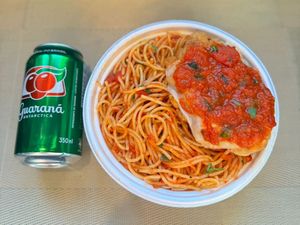 imagem do produto Espaguete & Parmegiana Frango + lata Guaraná + R$ 19,99 leve outra marmitex