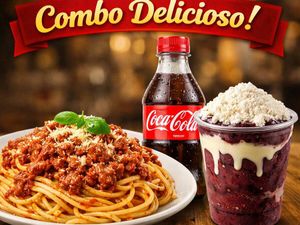 imagem do produto Espaguete à Bolonhesa 500g + Coca Mini 200ml + Açaí 300ml Leite condensado + Pó