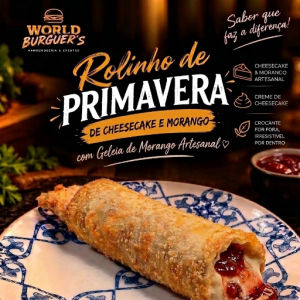 imagem do produto ROLINHO PRIMAVERA DE CHEESECAKE COM GELÉIA ARTESANAL DE MORANGO 