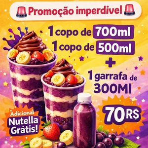 imagem do produto Promoção 1 copo de 700ml+ 1 copo de 500ml + 1 garrafa de 300ml  adicional de nutella grátis 