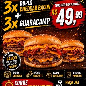 imagem do produto COMBO 3 X DUPLO CHEDDAR BACON + 3 GUARAVITAS