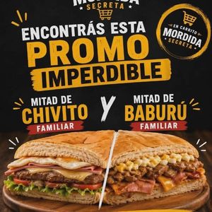 imagem do produto Mitad Chivito mitad Baburu 480$ va con fritas de regalo
