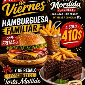 imagem do produto Promo hamburguesa familiar más fritas y dos porciones de torta matilda $410