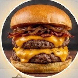 imagem do produto (Palmirin) Pão brioche macio , dois blends  suculentos de maminha 100g cada , cheddar  derretido, Farias de bacon maionese especial da casa.