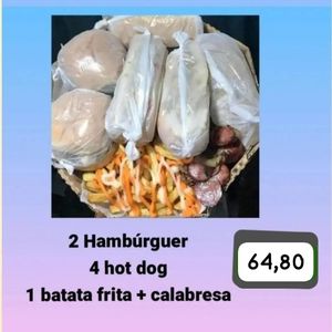 imagem do produto 2 Hambúrguer/ 4 Hot Simples/ batata+ Calabresa 