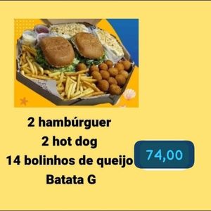 imagem do produto 2 Hambúrguer/ 2 Hot Simples/ Batata G/ 14 Bolinhos