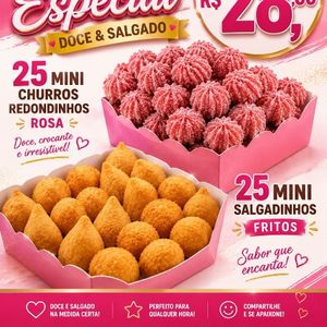 imagem do produto 25 mini salgadinhos + 25 churros 