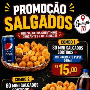 imagem do produto 🥤 COMBO 1 ✨ 30 Mini Salgados Sortidos + Pepsi 269ml 💰 R$ 15,00