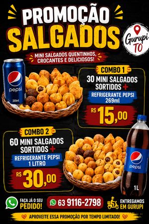 imagem do produto 🥤 COMBO 2✨ 60 Mini Salgados Sortidos + Pepsi 1l 💰 R$ 30,00