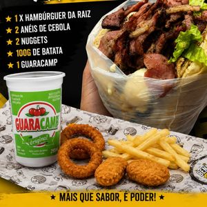 imagem do produto 1 X TUDÃO RAIZ + 2 ANEIS DE CEBOLA +2  NUGGUET+ 100GR DE BATATA FRITA + 1 GUARACAMP
