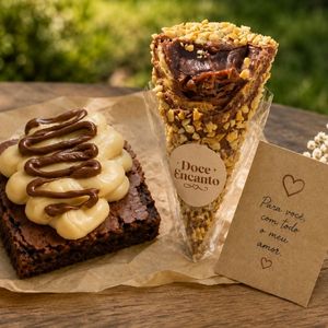 imagem do produto Combo do Amor - Brownie + Cone trufado e uma mensagem especial.