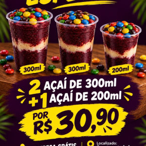 imagem do produto Combo 2 açaí 300ml + 1 açaí 200ml 