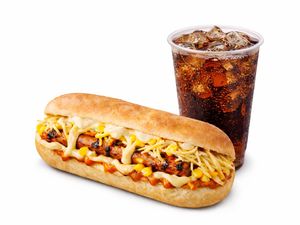 imagem do produto Salsicha Assada na Brasa, Cachorro quente C/ 1 salsicha + 1 refrigerante 200ml
