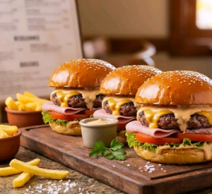 imagem do produto 3 Burguer clássico artesanal+ Batata frita M + 2 refrigerante lata