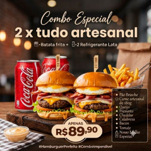 imagem do produto 2 x tudo artesanal+ Batata frita M + 2 refrigerante lata