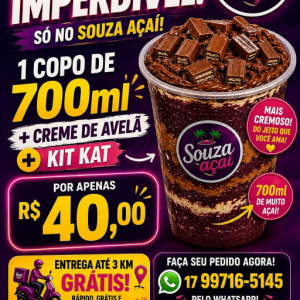 imagem do produto 1 copo de 700 ml + kit Kat + creme de avelã