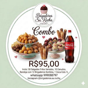 imagem do produto 50 Salgados Fritos Variados + Bandeja com 12 Brigadeiros Sortidos + 10 Canudos de Frango + Coca Cola 1L
