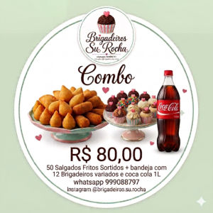 imagem do produto 50 Salgados Fritos Variados + Bandeja com 12 Brigadeiros Sortidos + Coca cola 1L