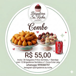 imagem do produto 30 Salgados Fritos Variados + Bandeja com 12 Brigadeiros Sortidos + Coca Cola Lata