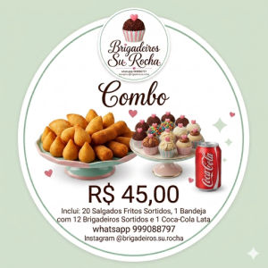 imagem do produto  20 Salgados Fritos Variados + Bandeja 12 Brigadeiros + Coca Cola Lata