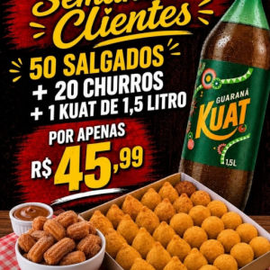 imagem do produto 50 salgados + 20 churros + kuat 1,5l