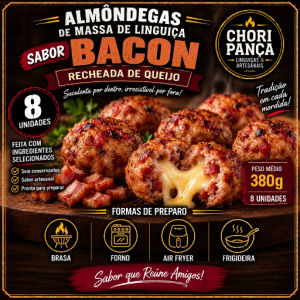 imagem do produto Almôndegas de Massa de Linguiça com Bacon e Recheio de Queijo / 8 Unidades