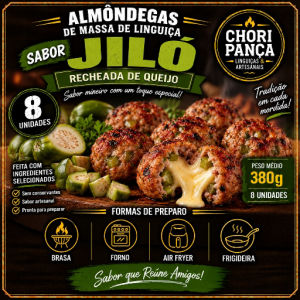 imagem do produto Almôndegas de Massa de Linguiça com Jiló e Recheio de Queijo / 8 Unidades