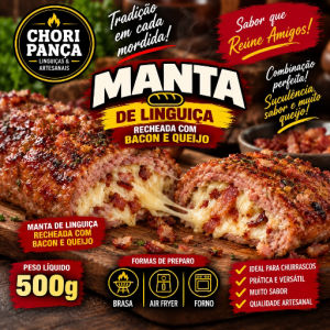 imagem do produto Manta de Linguiça recheada com Bacon e Queijo / Pacote 500gr
