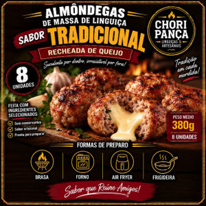 imagem do produto Almôndegas de Massa de Linguiça Recheiada de Queijo / 8 Unidades